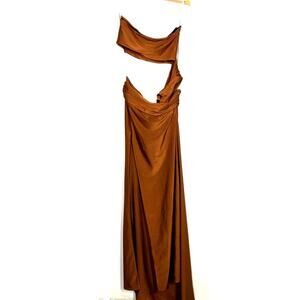 Retrofete Dress Strapless Cut Out Bandeau Evening Gown Maxi Brown  Small NWOT